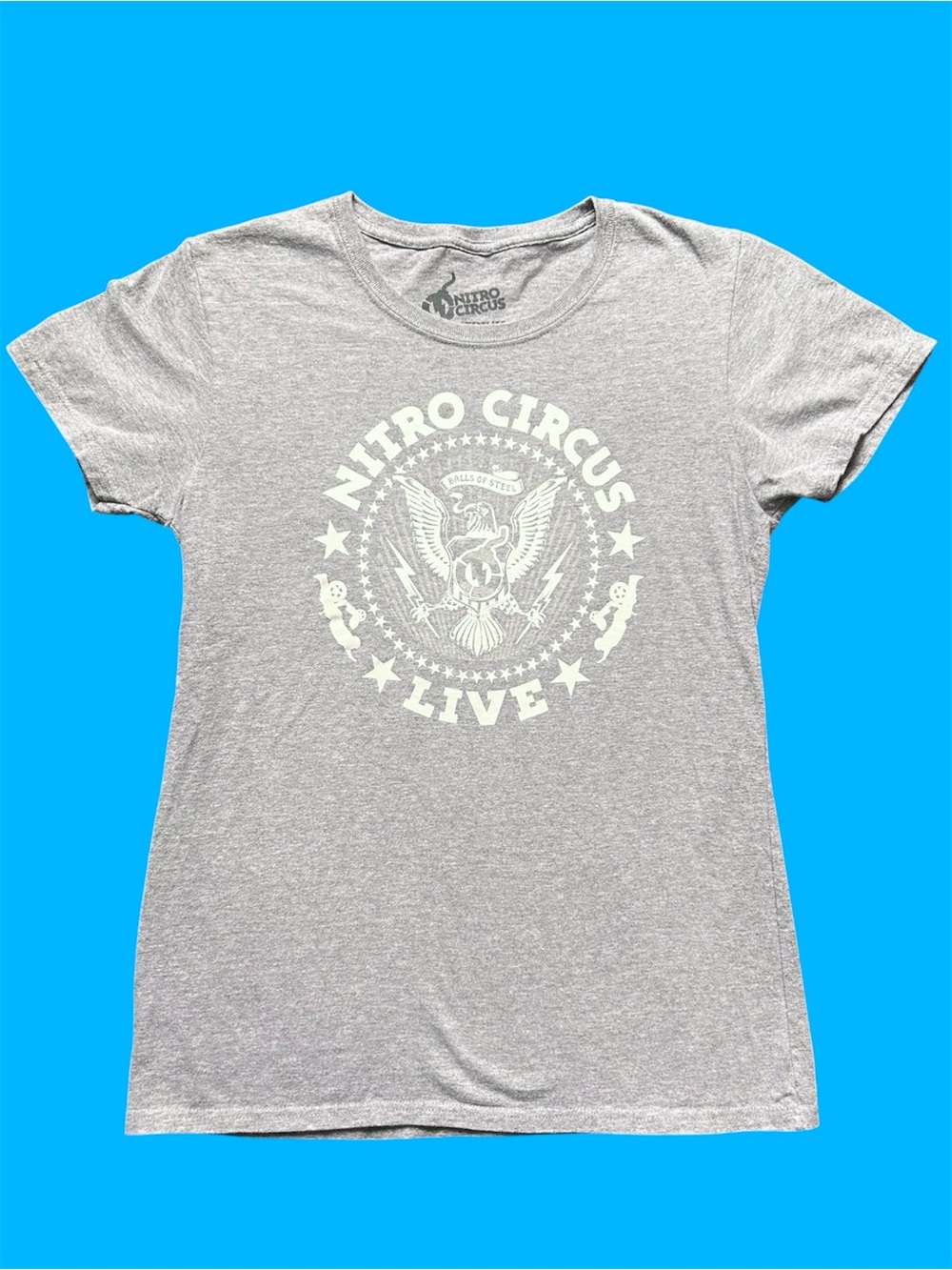 Y2K Nitro Circus Live Graphic Tee Dirtbike Grey Baby Doll Medium